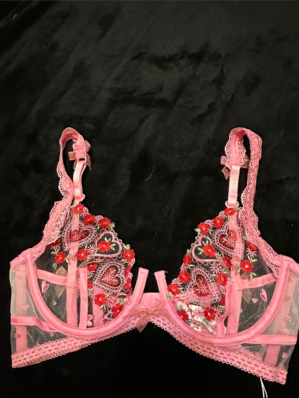 FOR LOVE & LEMONS New w/Tag Sheer Pink Floral Embroidered Underwire Bra 32 C